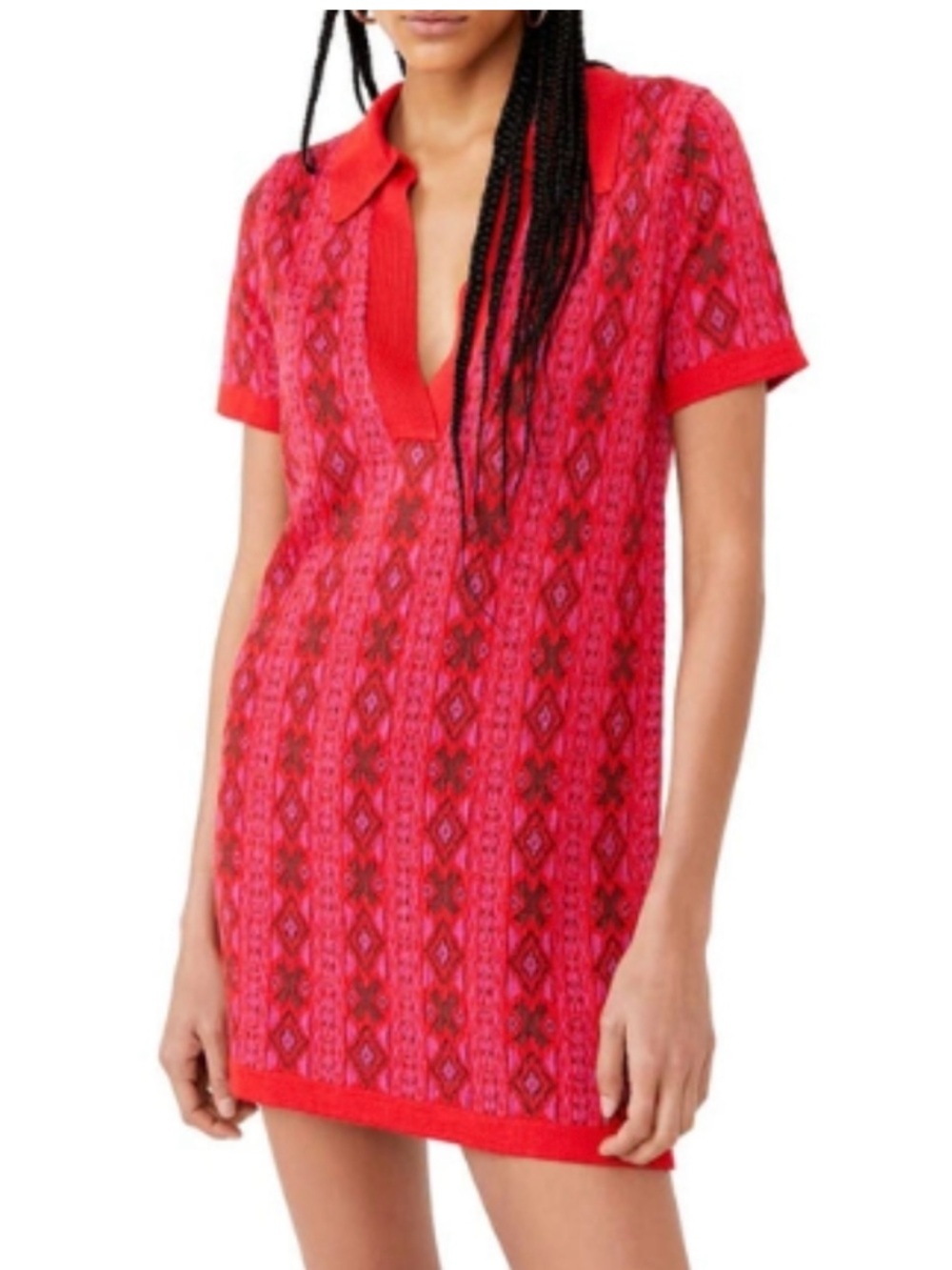 Free People Kitt Mini Polo Dress in Berry Combo Size Medium